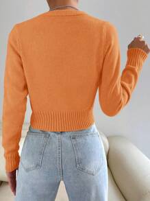 SHEIN Unity 馬卡龍色系女童萬搭簡約針織開衫 - 橘色 - 查看 2