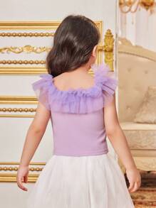 SHEIN Blusa de hombros descubiertos con malla estilo princesa soñadora para niña joven - Morado - Ver 2