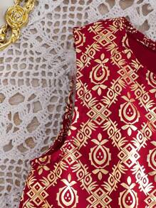 寶寶女孩熱壓印花荷葉邊背心與長褲套裝,夏季 - 酒紅色 - 查看 6