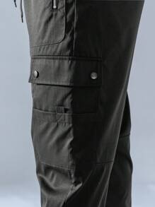 多功能口袋戶外男士貨物褲 - 黑色 - 查看 4