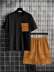 Manfinity Homme Heren Kleurblok Eenvoudige stijl Dagelijks Zakontwerp Korte mouwen T-shirts En Short set