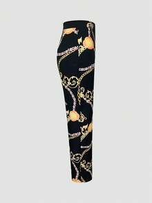 1pc Ladies' Printed Wide-Leg Pants With Chain Detail - Multicolor - View 5