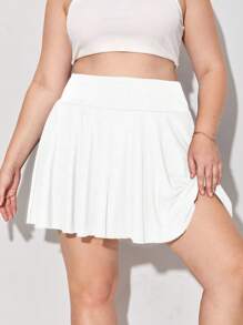 SHEIN Essnce 大尺碼女士實色裙子,帶口袋 - 白色 - 查看 3