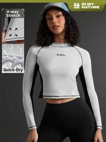 In My Nature 女士立領字母印花長拉幫袖戶外T恤 - 灰色 - 查看 1