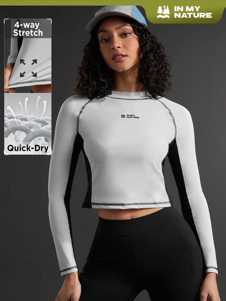 Women's Stand Collar Letter Print Long Raglan Sleeve Outdoor T-Shirt