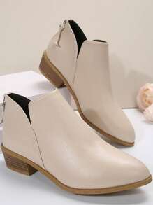 裸色大尺碼短靴,後拉鍊,新春夏款 - 米色 - 查看 2