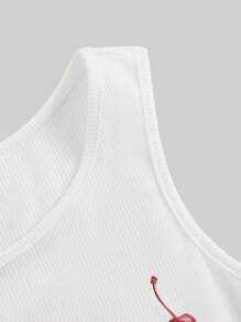 Flirla 女性時尚夏季櫻桃印花無袖短款背心上衣