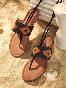 Styleloop Sandálias Rasteiras Femininas da Moda com Strass Estilo Novo e Elegante para Férias na Praia no Verão, de Verão de Sapatos de Férias