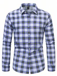 Manfinity Homme Men's Plaid Long Sleeve Shirt , Slim Fit Button Up Casual Shirt - Multicolor - View 4