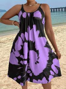 Maweii Plus Size Summer Color Block Spaghetti Strap Dress