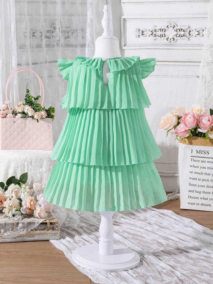 Baby Girl's Color Block Dress With Bow Decorations & Ruffled Tiers