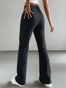SHEIN Tall Solid Flare Leg Pants - Black - View 2