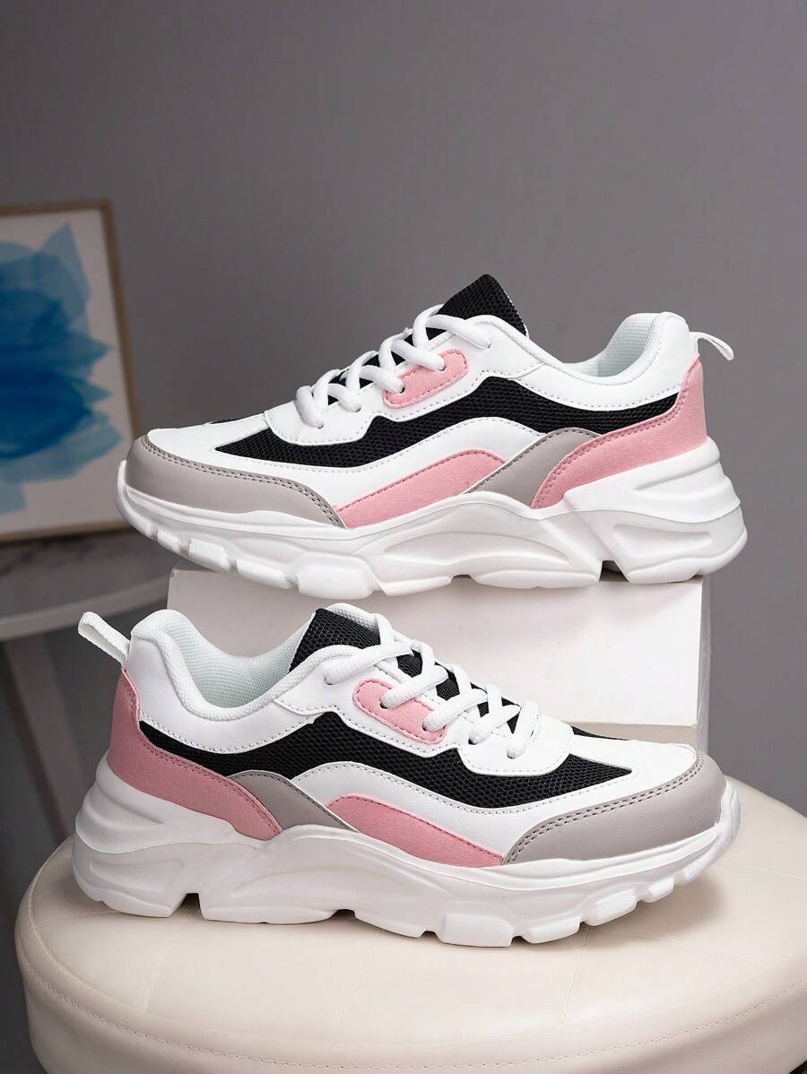Zapatillas deportivas informales de malla transpirable para niñas adolescentes, ligeras y gruesas, adecuadas para uso diario, con estilo, versátiles, antideslizantes y con aumento de altura, ideales para la escuela - Multicolor - Ver 1