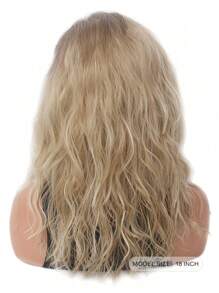 Ombre Blonde Natural Wave Short Women Lace Front Synthetic Wigs 6X4X0.5 T-Part Lace Wig  Middle Length Lace Curly Wigs With 180 Density Side Part Synthetic Hair For Women Lady Ladies Daily Used 18inch Beginner Friendly - Ombre - View 8