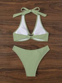 SHEIN Swim Women's Halter Neck Bikini Set For Summer Beach And Pool - Green - View 8