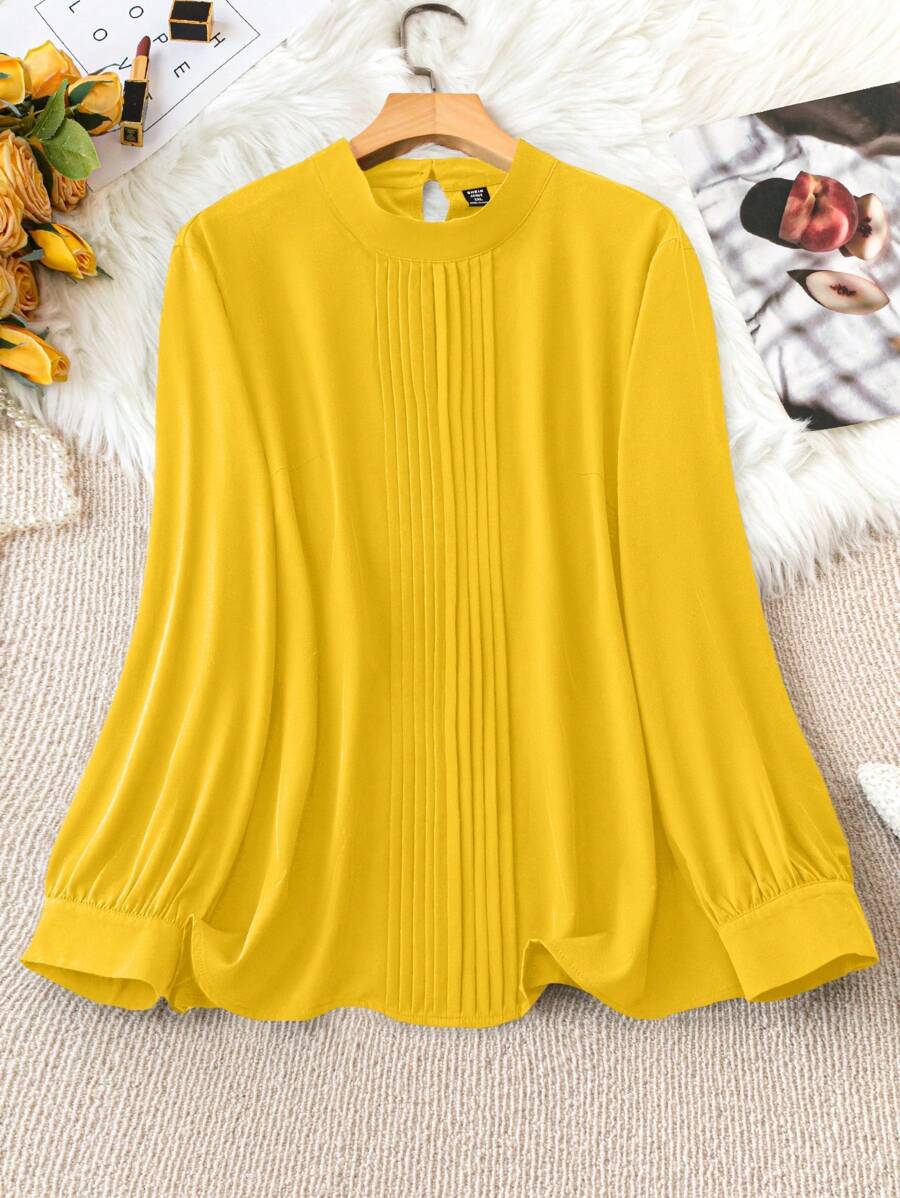 Kích thước lớn Vòng cổ Tay áo dài Chất rắn Giải trí Áo sơ mi Thích hợp Đối với Mặc hàng ngày - Màu vàng - Xem 1