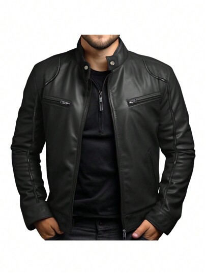 Men Plus Size Solid Color Fashionable Daily Wear Jacket, Grunge, Fall/Winter