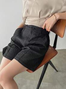 FRIFUL Của phụ nữ Đúng mốt Textured Đen Giải trí Quần short - màu đen - Xem 4
