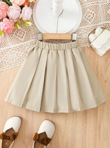 SHEIN Falda Plisada De Color Sólido Para Niña Joven - Albaricoque - Ver 1