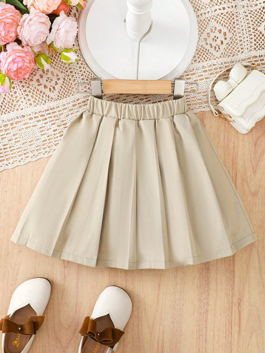 SHEIN Falda Plisada De Color Sólido Para Niña Joven - Albaricoque - Ver 1