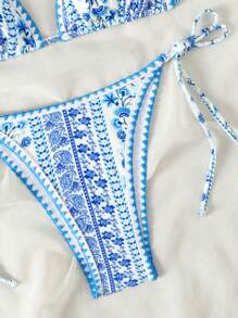 SHEIN Swim Clean Fit Halter Neck Bikini Set(Random Print) For Summer Beach Vacation