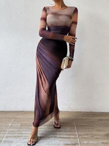 Rafferiza Women's Ombre Long Sleeve Pleated Dress Maxi Women Outfit Fall Cloth For Women - Maroon - View 7