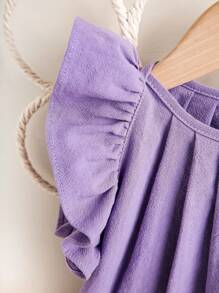 SHEIN Baby Girl Solid Color Ruffled Hem Decorated Dress