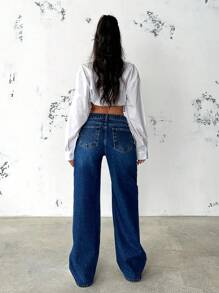EURMUSE Women's Low Waist Retro Washed Jeans - Dark Wash - View 2