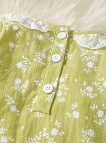 SHEIN Newborn Baby Girl Floral Ruffle Hem Long Sleeve Dress