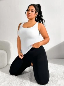 SHEIN Sports 大尺碼純色無縫運動背心 - 白色 - 查看 2