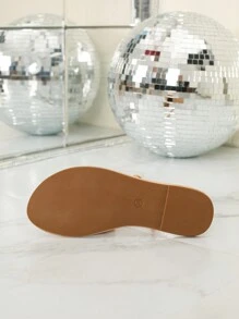 Women's Hollow Out Ankle Strap Flat Sandals With Multiple Thin Metallic Straps, Round Toe, Slip-Resistant, Comfortable And Breathable, Perfect For Spring And Summer - Champagne - View 6