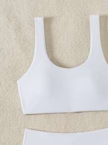 SHEIN Swim Ladies' Solid Color Bra And Bikini Bottom Set, Suitable For Swimming Pool,Summer Beach - White - View 4