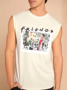 FRIENDS X SHEIN Men's Summer "You Love Me" Classic Slogan Humorous Print Casual Apricot Top - Apricot - View 1