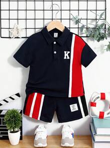 Ensemble Polo À Manches Courtes Et Short À Détails Contrastés Pour Jeune Garçon