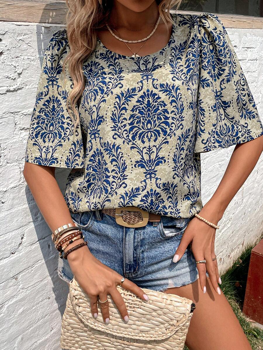 Breezaya Allover Print Puff Sleeve Blouse - Multicolor - View 1