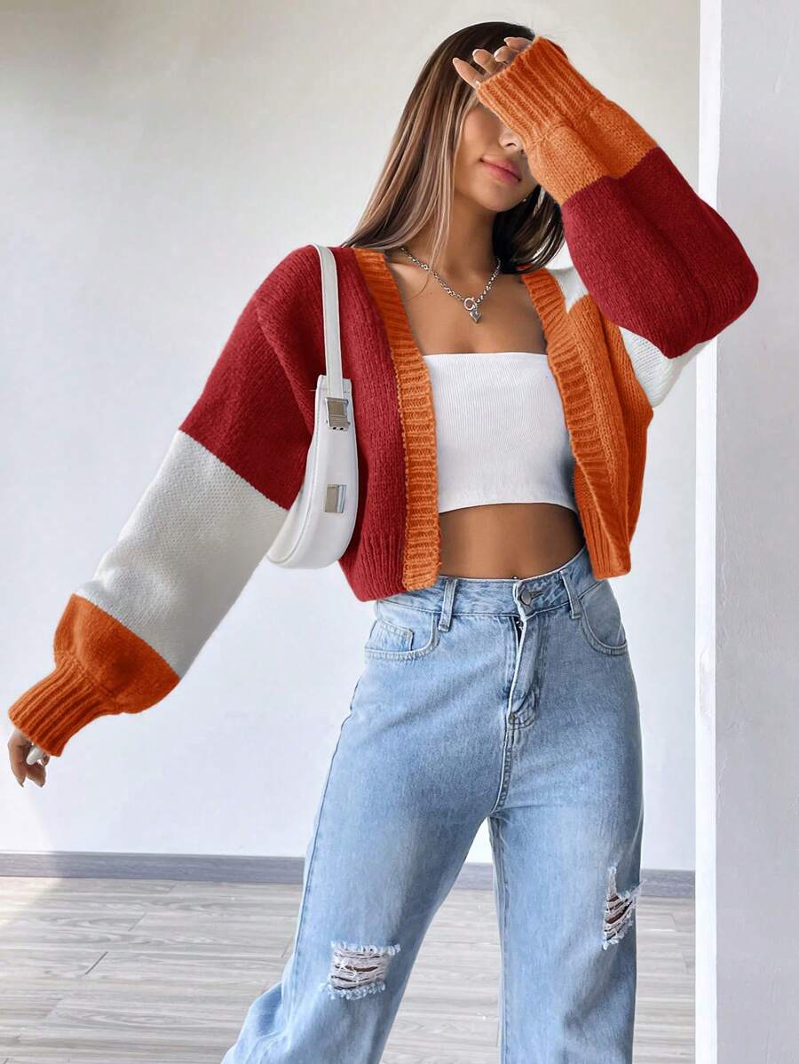 Flirla Women's Loose Color-Block Cardigan Fall Winter Cloth For Women - Multicolor - View 1