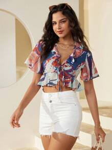 GENKIRA Summer Women's Random Printed Short Sleeve Blouse - Multicolor - View 1
