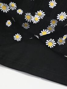 青少年女孩雏菊花卉印花时尚连衣裙，假日，夏季，旅行 - 黑色 - 查看 5
