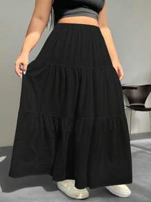 SHEIN EZwear Plus Size Women'S Low Rise Maxi Skirt For Vacation - Black - View 4