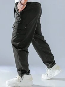 多功能口袋戶外男士貨物褲 - 黑色 - 查看 6