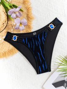 SHEIN Swim Strass-Dekor glänzende Bikinihose Sommer - Schwarz - Übersicht 8