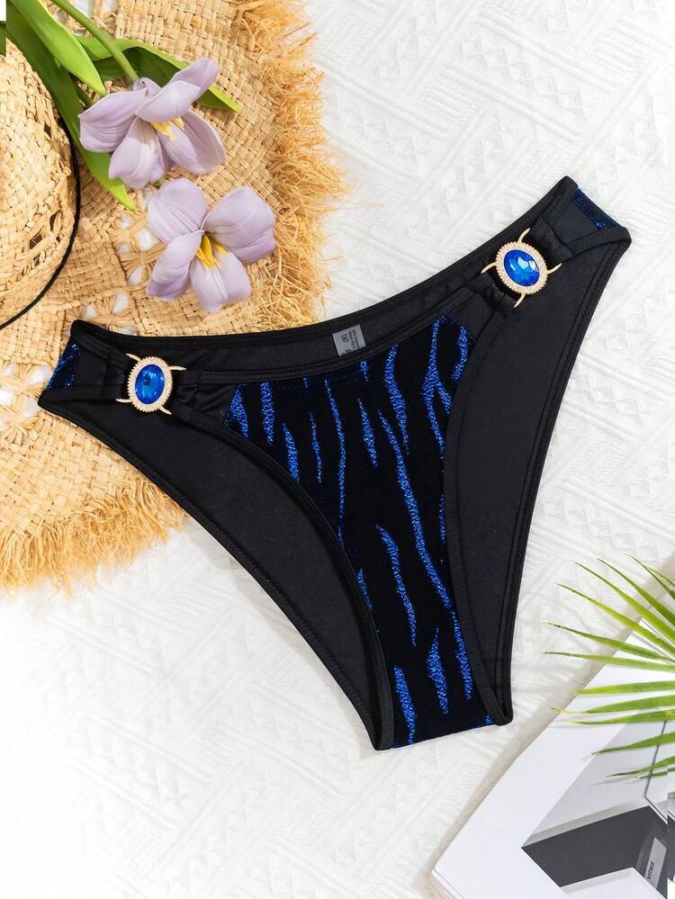 Rhinestone Decor Shiny Bikini Bottom Summer
