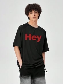 Manfinity LEGND Men'S Letter Printed Short Sleeve T-Shirt - Black - View 4