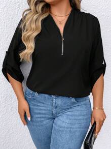 Rozmiar Plus Jednolity kolor Zapinana na zamek Koszula