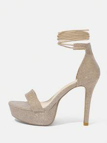 Scarpe donna con tacco alto, sandali con plateau impermeabili, punta tonda, tacco a spillo e cinturino per la primavera e l\"estate - Dorato - Visualizzare 7