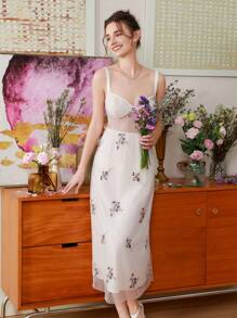 GENKIRA Strapless Embroidered Floral Layered Sleeveless Dress - Multicolor - View 6