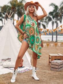 Breezaya Hình Mandala In Viền không đối xứng Áo sơ mi - Nhiều màu - Xem 3