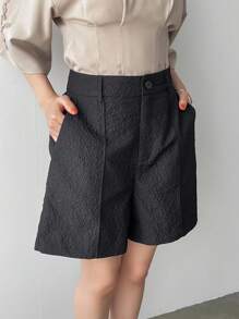 FRIFUL Của phụ nữ Đúng mốt Textured Đen Giải trí Quần short - màu đen - Xem 6