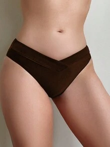 SHEIN Swim Women'S Solid Color Bikini Bottom, Suitable For Summer, Beach, And Swimming Pool Low Rise - Brown - View 1