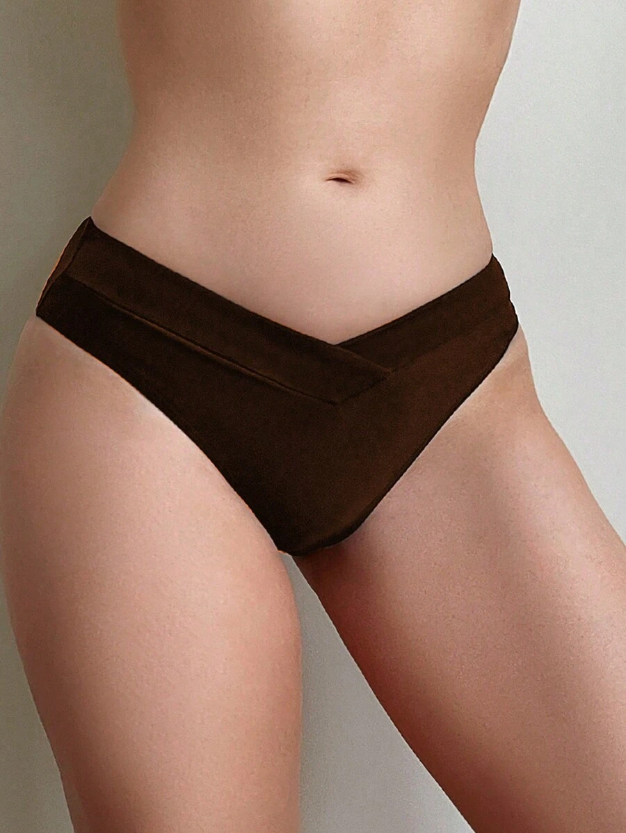 SHEIN Swim Women'S Solid Color Bikini Bottom, Suitable For Summer, Beach, And Swimming Pool Low Rise - Brown - View 1